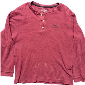 RealTree Mens Burgundy Waffle Knit Long Sleeve Henley Shirt Outdoor Size Large